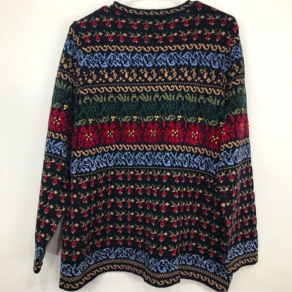 Appleseed’s Black Colorful Pattern Nordic Knit Button Up Cardigan Sweater - Picture 6 of 12